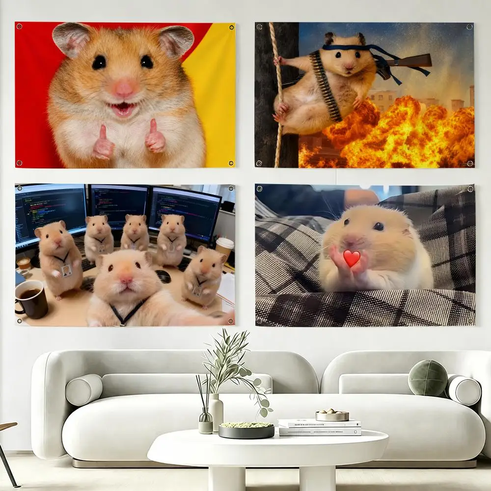 Hamster Funny Meme Flags Hanging Flag Banner Home Outdoor Camping Picnic Party Decoration Fashion Best Selling Wall Art Decor