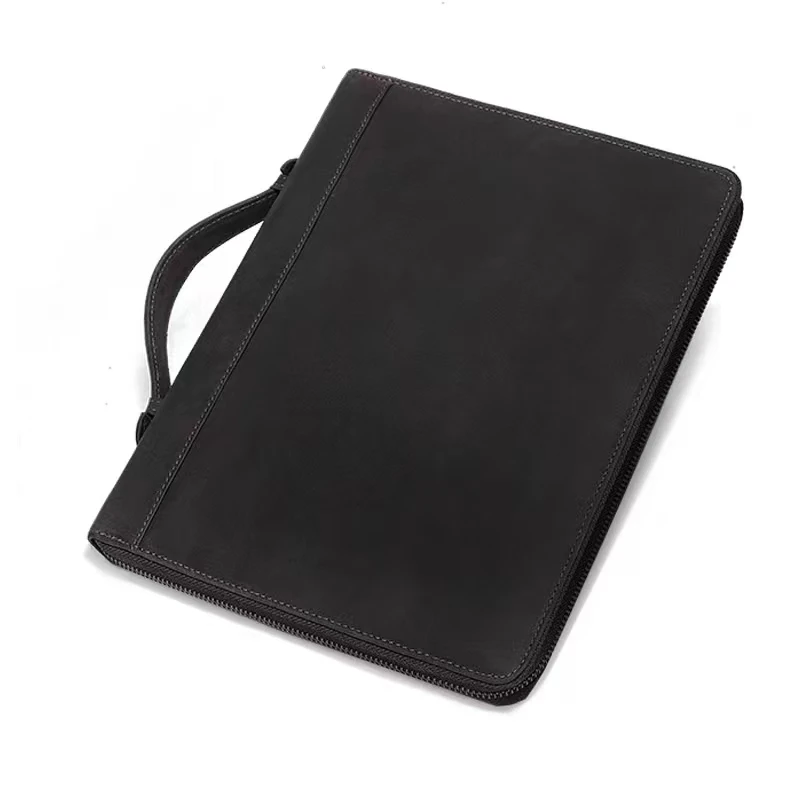 100% Genuine Leather Portfolio For Pro Retro Portable Business Journal Document A4 Cover Bag Men Multifunction Briefcase