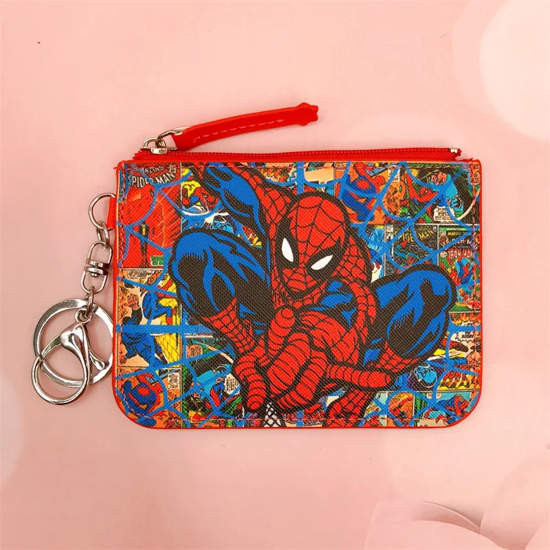 Marvel Avenger dompet koin anak-anak pemegang Spider-Man Captain America Print tempat kartu Tag nama dengan gantungan kunci tas kartu dompet