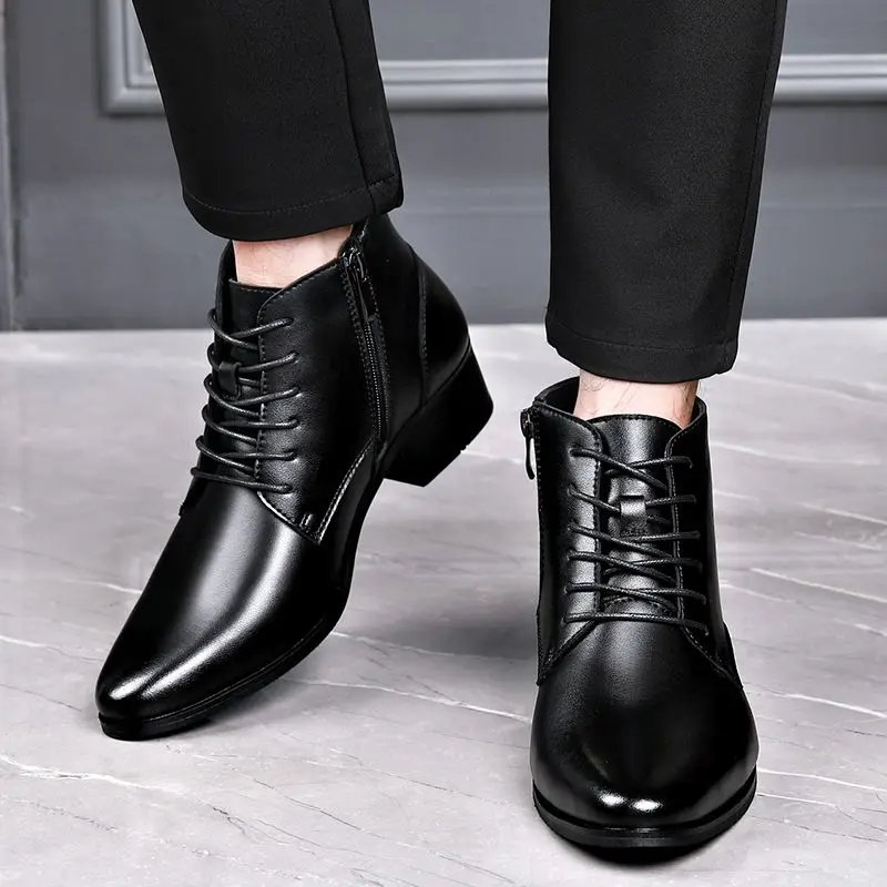 Mens Casual Business Office Formal Dress Chelsea Boots Shoes Faux Leather Boot Black Ankle Lace Up Botas Hombre Chaussure B284