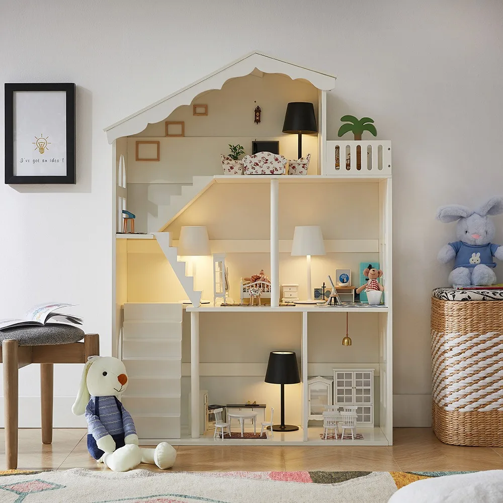 Playing house simulation princess villa castle wooden doll house furniture solid color bookshelf shelf