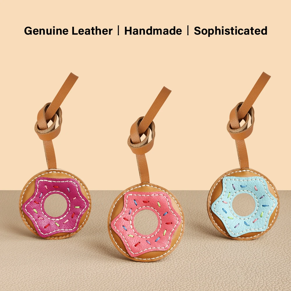 CRAZYSMITH Handmade Donut Bag Pendant Genuine Leather Bag Keychain For Handbags Interesting Stylish Leather Bag Accessories
