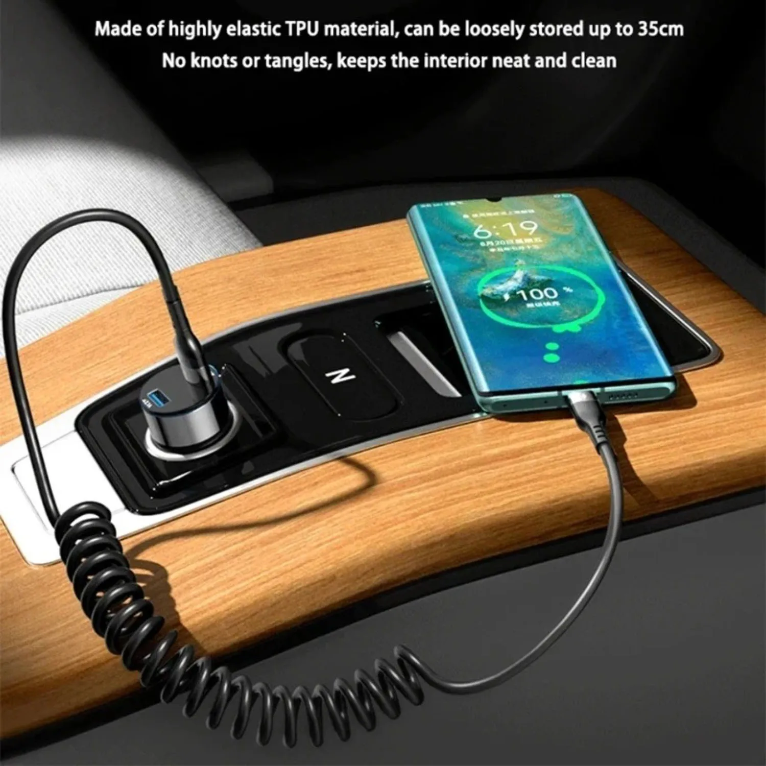 

240W Fast Charging Data Cable Spring Retractable Dual Type-C Interface Travel Charger Car Mobile Phone Accessories for iPhone