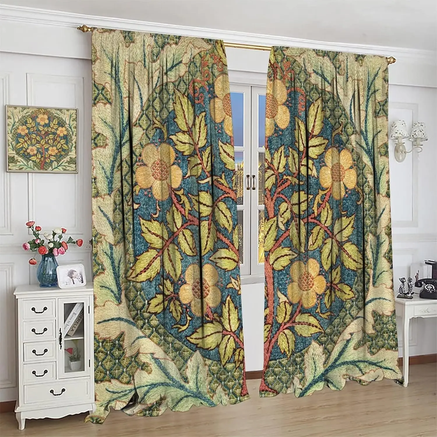 William Morris Botanical Art Windows Curtains Famous Floral Patterns Vintage Floral Patterns Blackout Curtains, for Living Room
