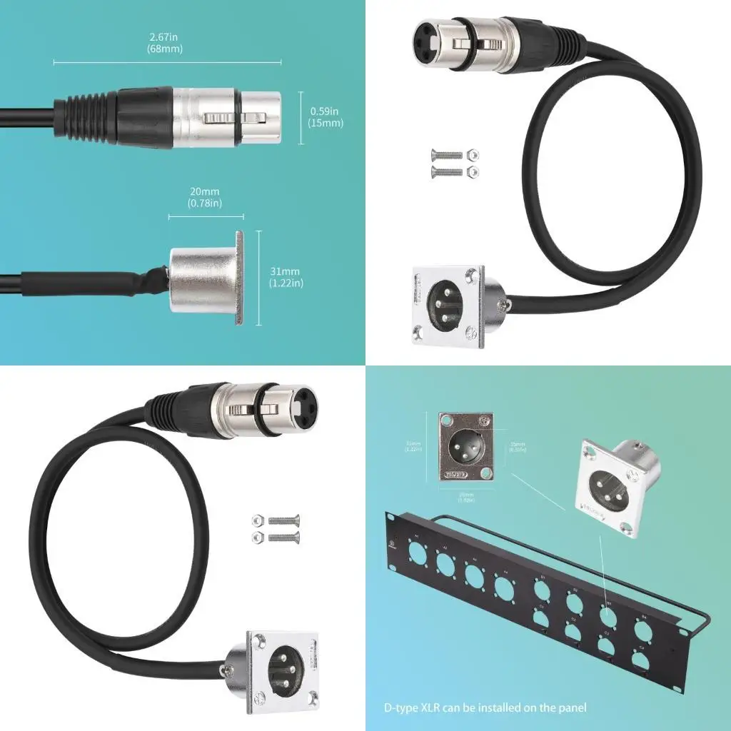 

R53C D Type 3-Pin Male to 3Pin Female Panel Mount Cable 0.6M Precise Wiring