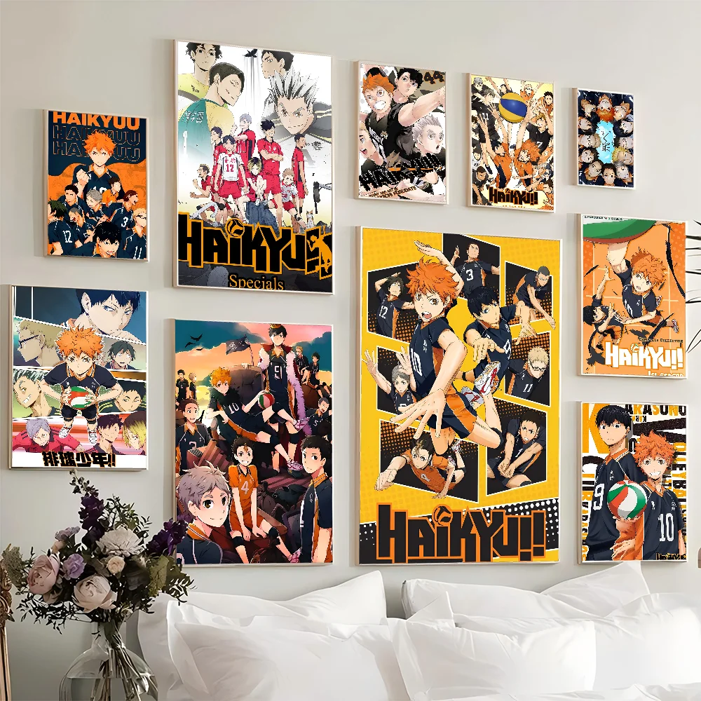 1PC Haikyuu Anime Poster Movie Sticky Posters Retro Kraft Paper Sticker DIY Room Bar Cafe Aesthetic Art Wall Painting