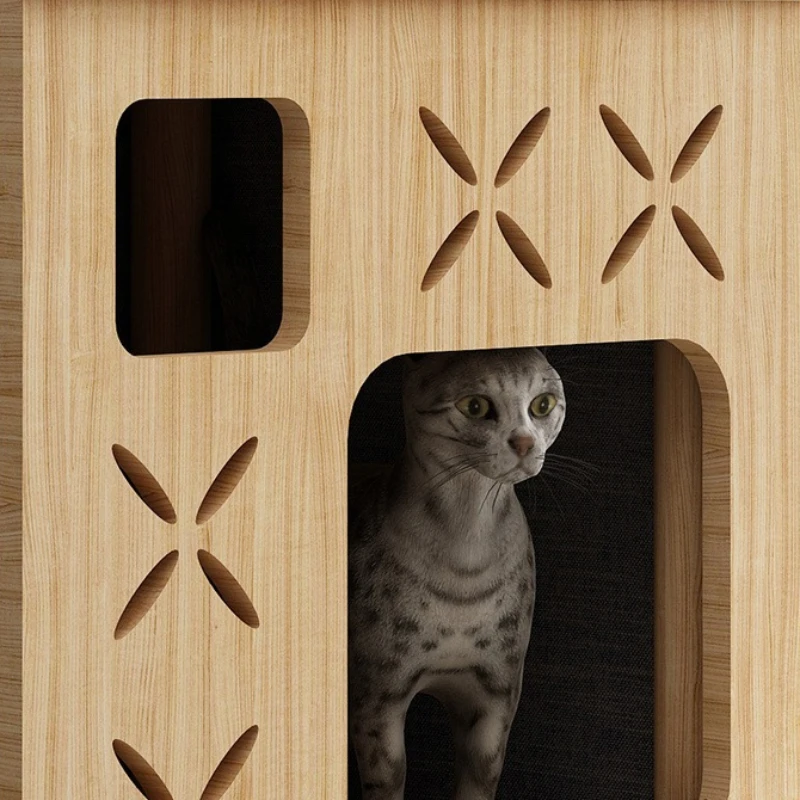 Wooden Cats Lair Scratchers Tree Claw Beds and Furniture Scratching Post Toys Cat Supplies Accessories Hiding House for Cat