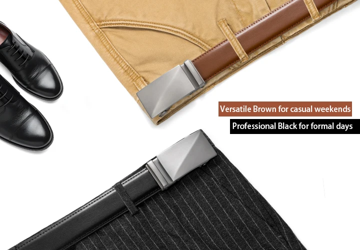 Maikun Brown Leather Ratchet Belts for Men Quick Release and Trim to Fit Length Width 1 3/8"