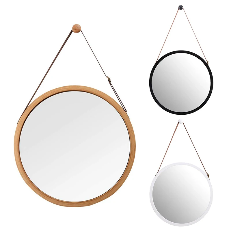 

Hanging Round Wall Mirror In Bathroom & Bedroom - Solid Bamboo Frame & Adjustable Leather Strap Promotion