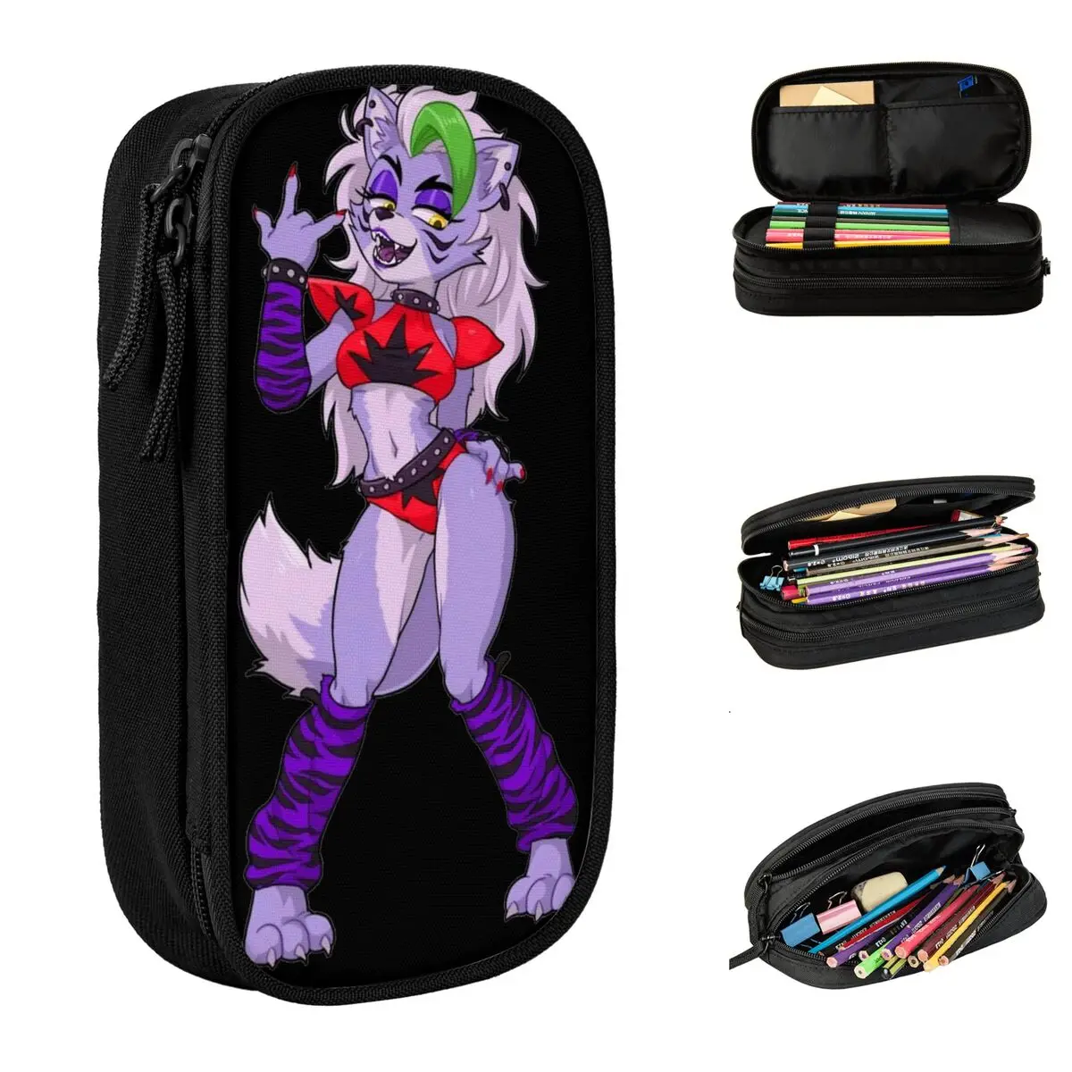 FNAF Roxanne Wolf Game Pencil Cases Security Breach Pencil Box Pen Holder for Student Big Capacity Pencil Bags School Stationery