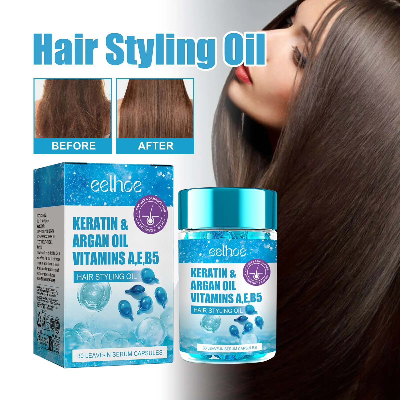 Cápsulas de Vitaminas para el Cabello con Keratina, Restauración Rápida, Suavidad, Brillo, Hidratación Profunda, Productos para el Cuidado del Cabello Seco y Encrespado