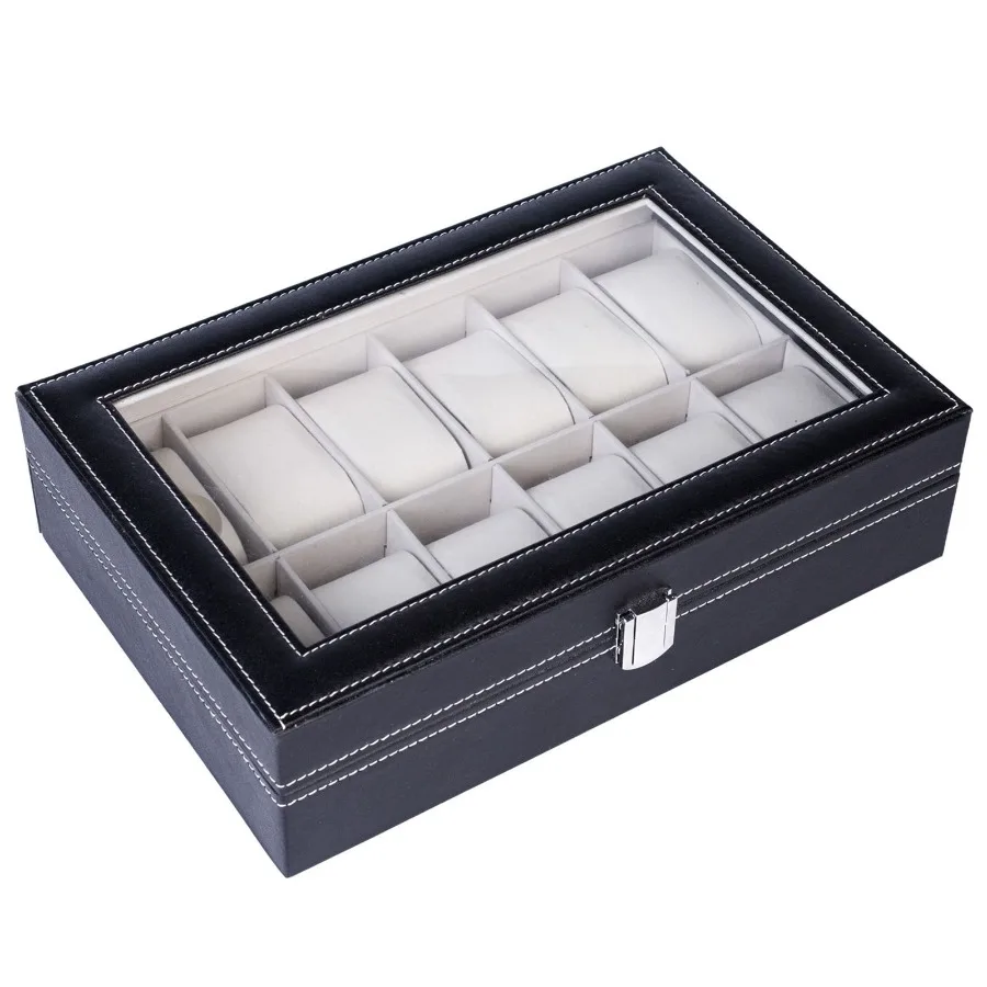 

12 Slot Leather Watch Box Display Case Jewelry Organizer for Men Women