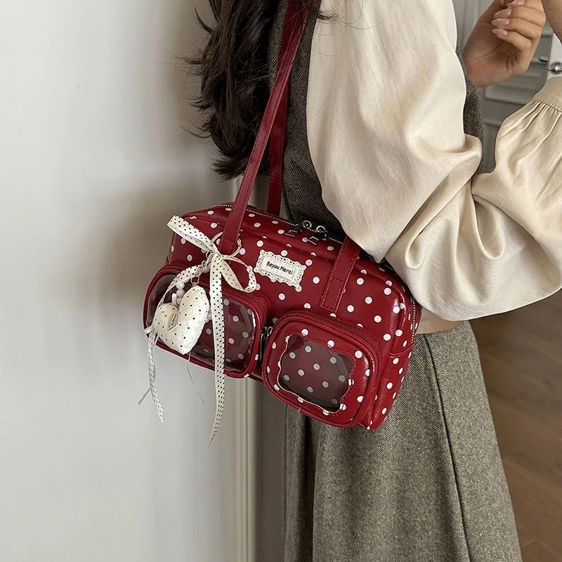New Y2k Aesthetic Trendy Ulzzang Ita Bag Commuting Shoulder Armpit Bag Trendy Portable Bowling Bag Niche Polka Dot Women's Bag