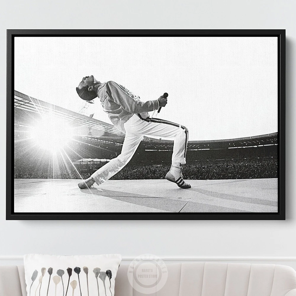 Freddie Mercury Singer Cool Poster Canvas Painting Live 1985 London Wembley Stadium Black And White Wall Art Picture Home Decor