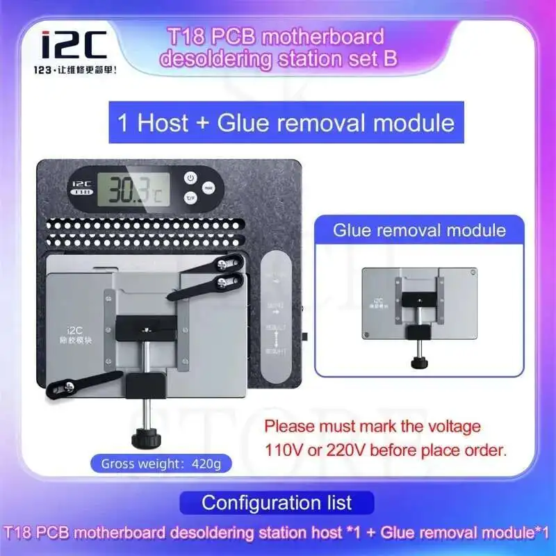 Station de dessoudage de carte mère de carte PCB d'i2C T18 convient à la séparation X-15PM de carte mère, outil de réparation de retrait de colle d'unité centrale de traitement de puce