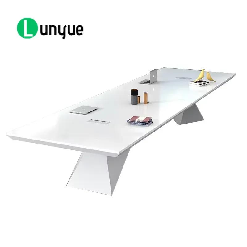Luxury Gloss Wooden Conference Table 6-16 Seater Office Meeting Desk with Electrical Outlet Large Capacity Modern Business