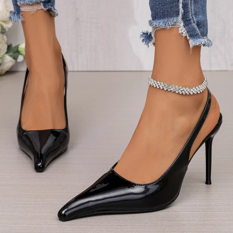 

2026 New Fashionable Non-Slip High-Heeled Pointed-Toe Sandals for Women Luxury Brand Designer Patent Leather Evening High Heels