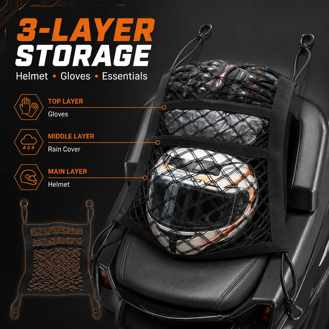 Motorcycle Cargo Net High Elastic Double Layer Motorcycle Net for Helmet Storage 10