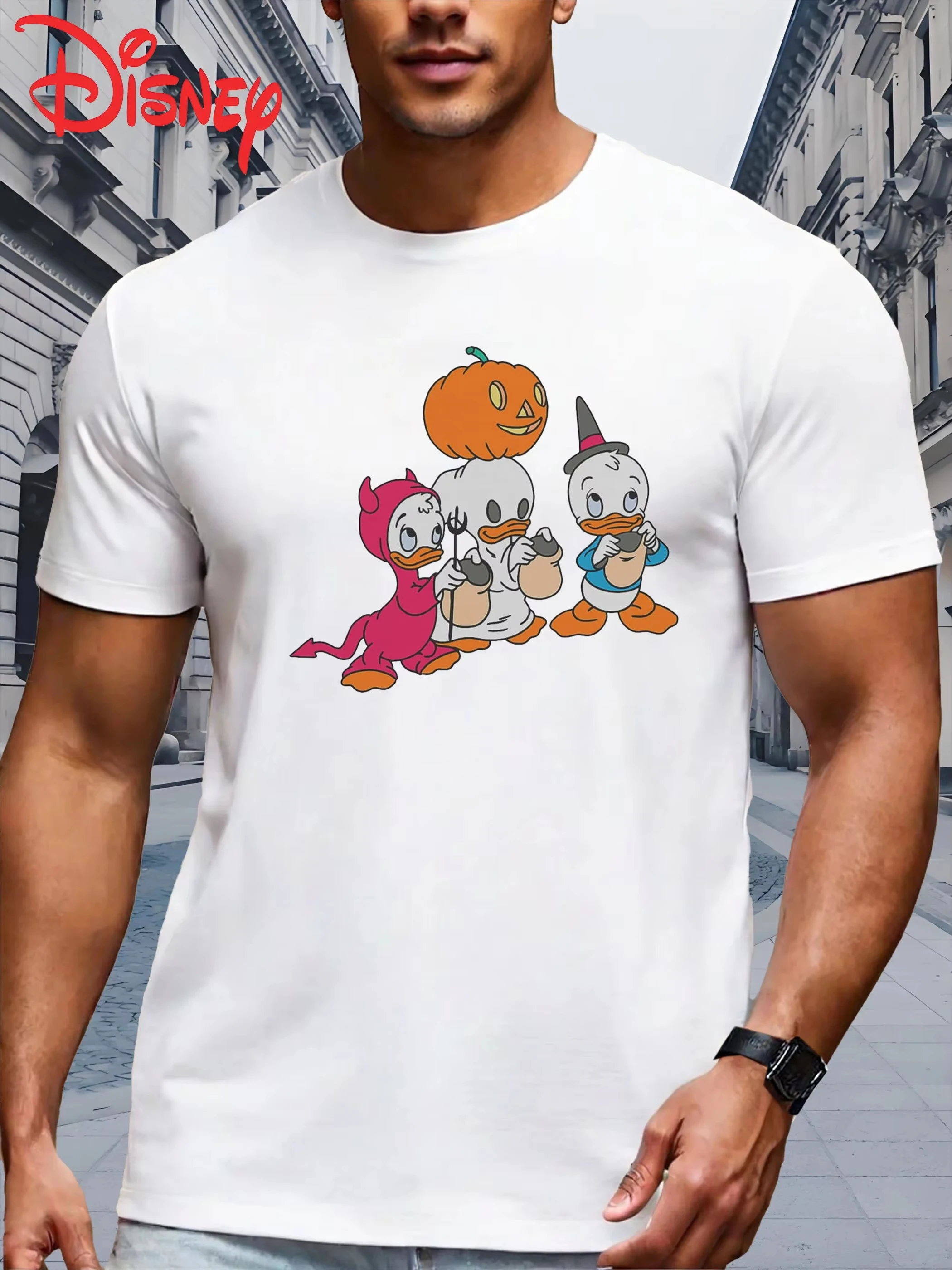 تي شيرت ديزني داك بيبي هاليلوجا للهالوين للرجال، مصمم دونالد داك غوتشي والأبيض - عشاق لعب الأدوار