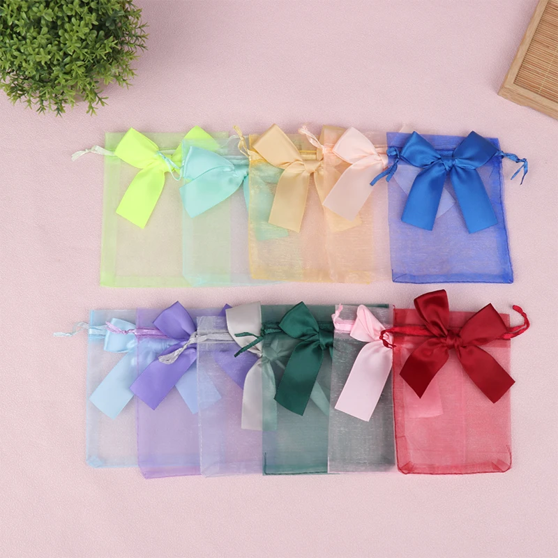 10Pcs Organza Gift Bags Transparent Drawstring Pouch Jewelry Organizer Earring Packaging Party Candy Bag With Ribbon