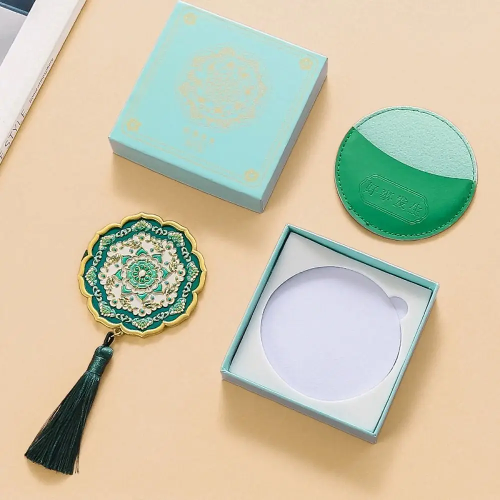 Exquisite Handheld Chinese-style Pocket Mirror Emboss Flower Pattern Cosmetic Mirror Portable Metal Makeup Mirror Makeup