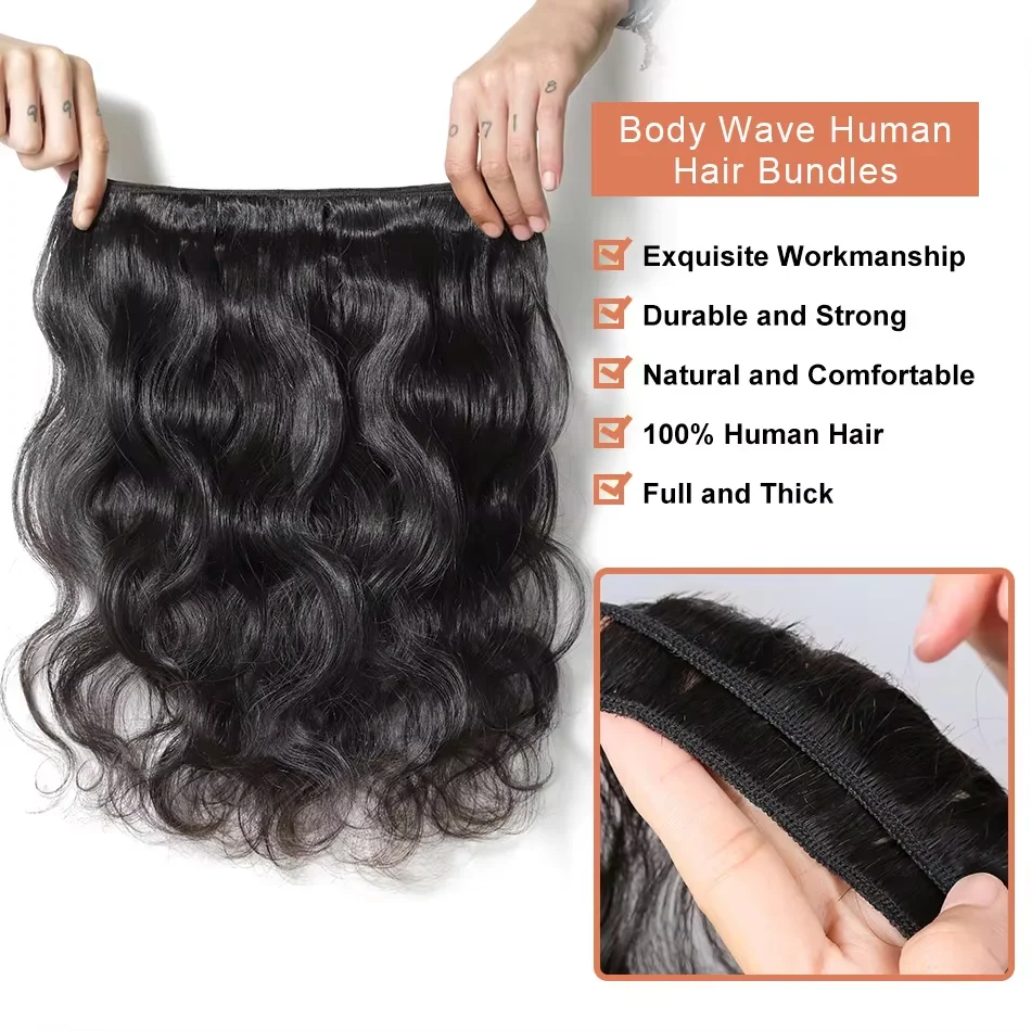 34 Inch Body Wave Human Hair Weave Bundles 16A Brazilian Natural Color 100% Raw Water Wave Human Hair Extension 3 4 Bundles Weft