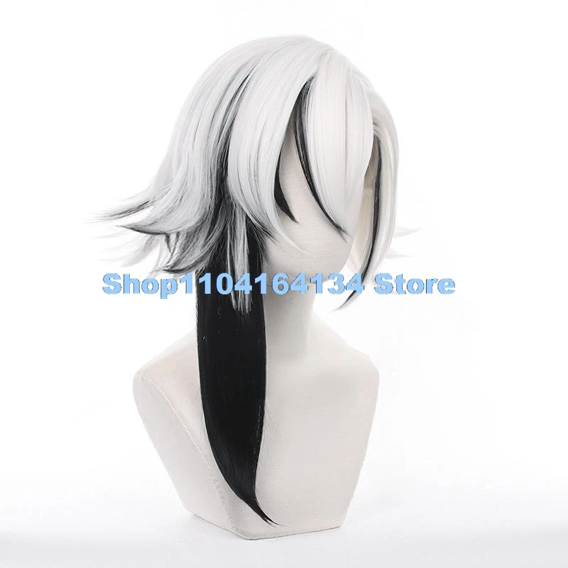 Genshin Impact Harlequin Cosplay Costume Anime Peruere Arlecchino The Knave Eleven Black White Fatui Harbingers Wig Cap