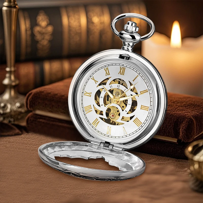 قطعة واحدة من ساعة الجيب الميكانيكية العتيقة على شكل زهرة فريدة من نوعها، واللون الأسود مع القرص مثالي جدًا، هذا