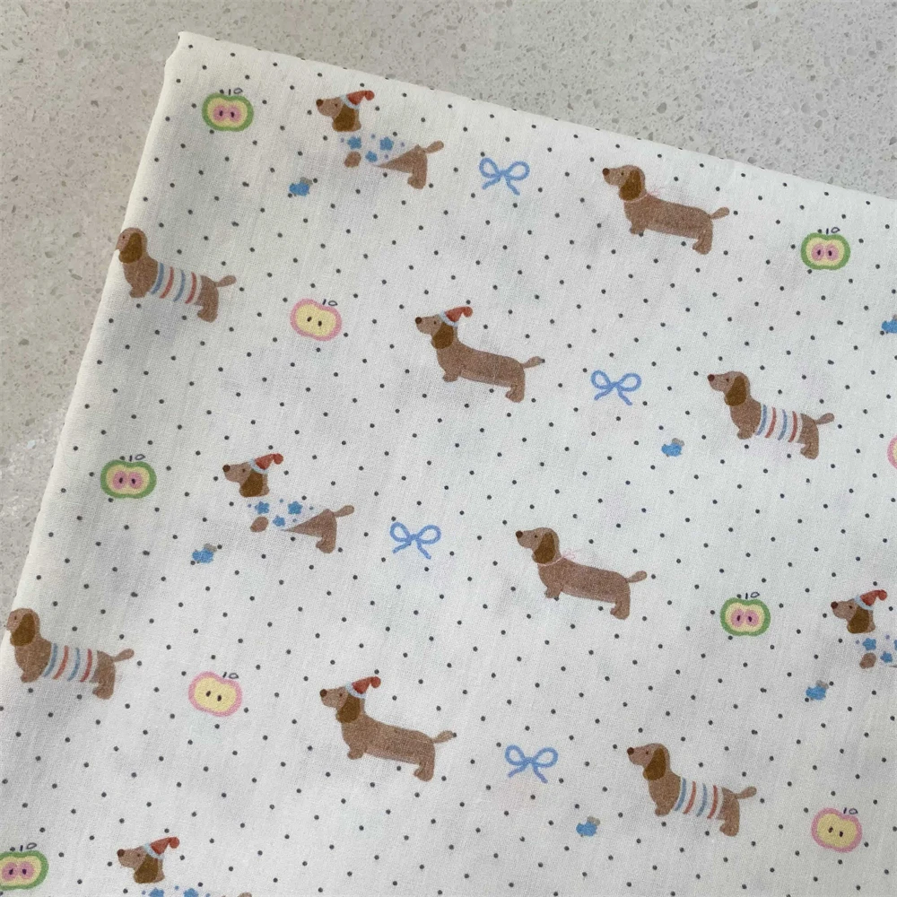 

Cotton Thin Cotton Fabric Cartoon Polka Dot Sausage Dog Spring/Summer Shirt Handmade DIY Headband Home Clothing Sewing Fabric