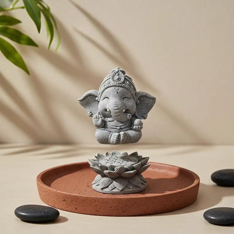 [J] 1Pc Guardian Elephant Statue With Hands Clasped In Prayer Position For Home Decoration - Hand-Painted Resin Sculpture