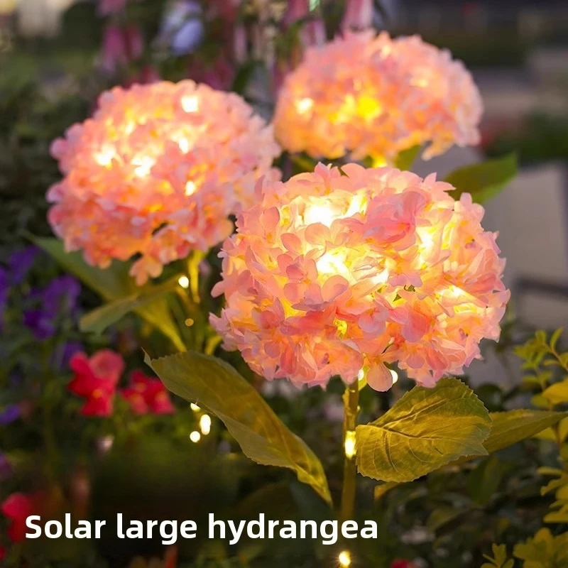 LED Solar Garden Light Outdoor Hydrangea Light Waterproof Flowers Stake Light for Garden Pathway Backyard Landscape Decorative