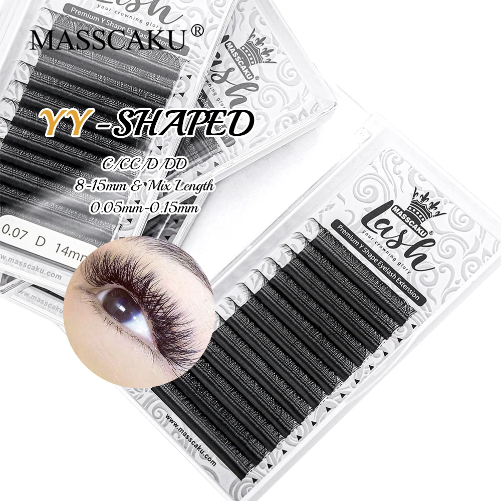 

0.07mm 8-15mm&mix YY Shape Eyelash Extensions Double Split Tips Fluffy Mesh Net Cross Hand Made Soft Natural False Lash Supplies