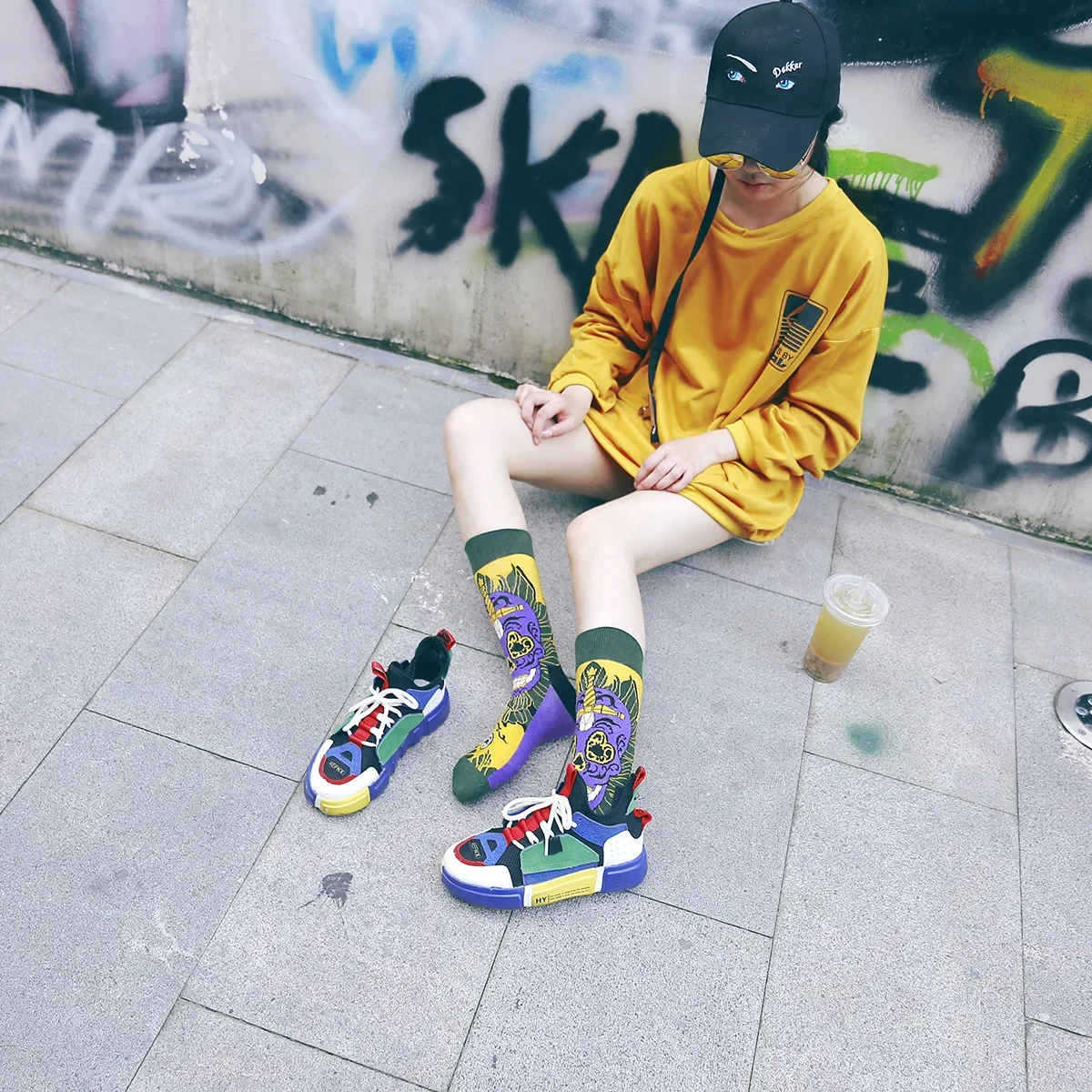 Trendy Fashion Men's and Women's Socks Multi-color Diamond Series Couples' Tide Socks Street Hip Hop Ribbon Series Tide Socks