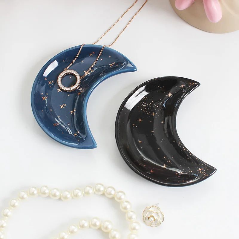 Decorative Tray, Nordic-style Ceramic Moon-Shaped, Jewellery Storage & Display Bowl, Suitable for Earrings, Necklaces, Rings