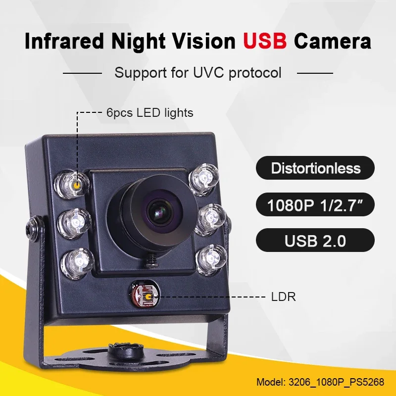 

New 3206 1080P PS5268 3mm 95degrees Distortionless Mini USB Free Drive IR 940 Infrared Machine Vision Industrial Camera