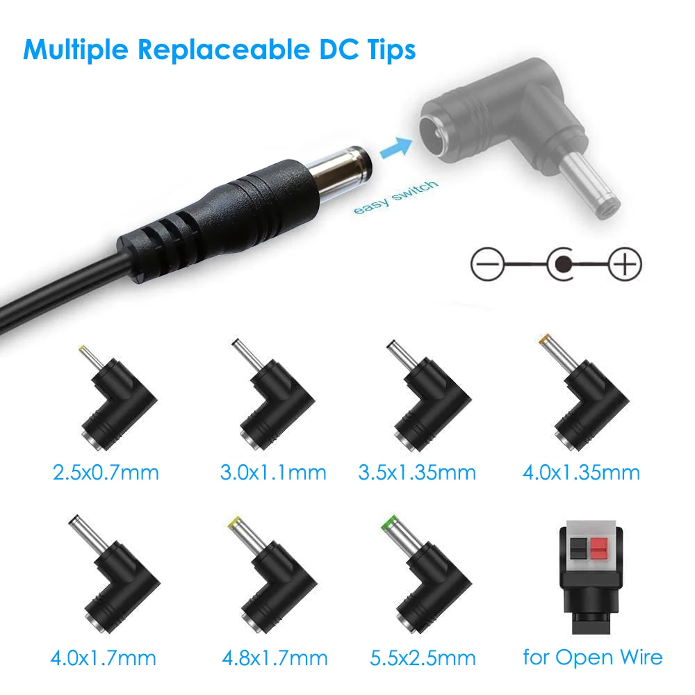 24W 12V Universal Car Charger Power Cord for Portable DVD Player, GPS, Snailax Seat, LED Light with 8 DC Adapters