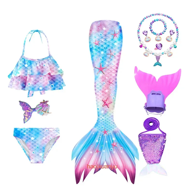 New Kids Girls Swimming Little Mermaid Tail Mermaid Costume Cosplay Children Swimsuit Fantasy Beach Bikini Can Add Monofin Fin