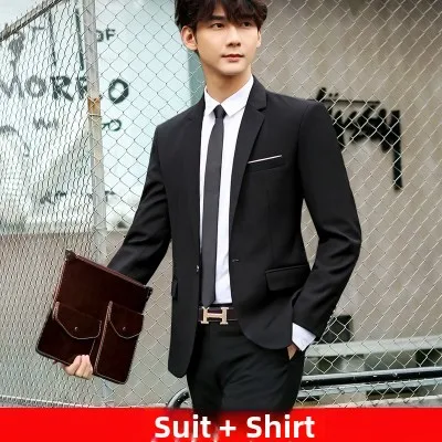 

Men's Casual Slim Fit Tee Piece Suit Wedding Ceremony Faionable Korean Sle Outerwear Formal Dr Code Ensemble