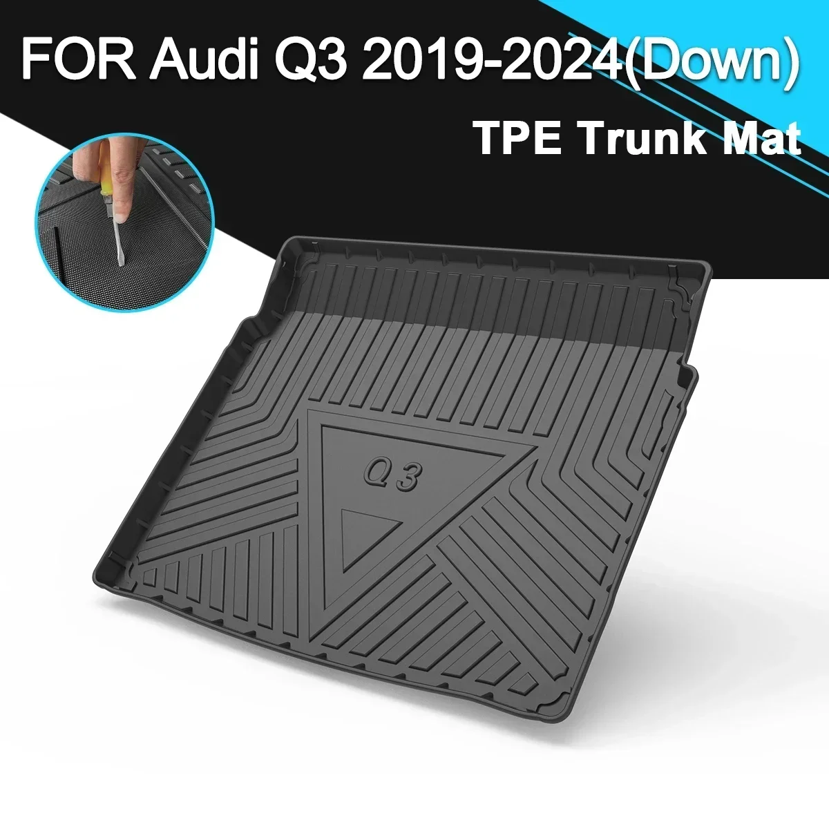 

Car Rear Trunk Cover Mat TPE Waterproof Non-Slip Rubber Cargo Liner Auto Accessories For Audi Q3 2019-2024 (Down)