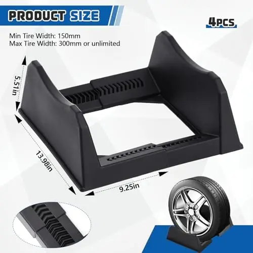 

4-Piece Adjustable Car Tire Display Stand – Black Wheel Rack for Garage, Trade Show, Shop Display