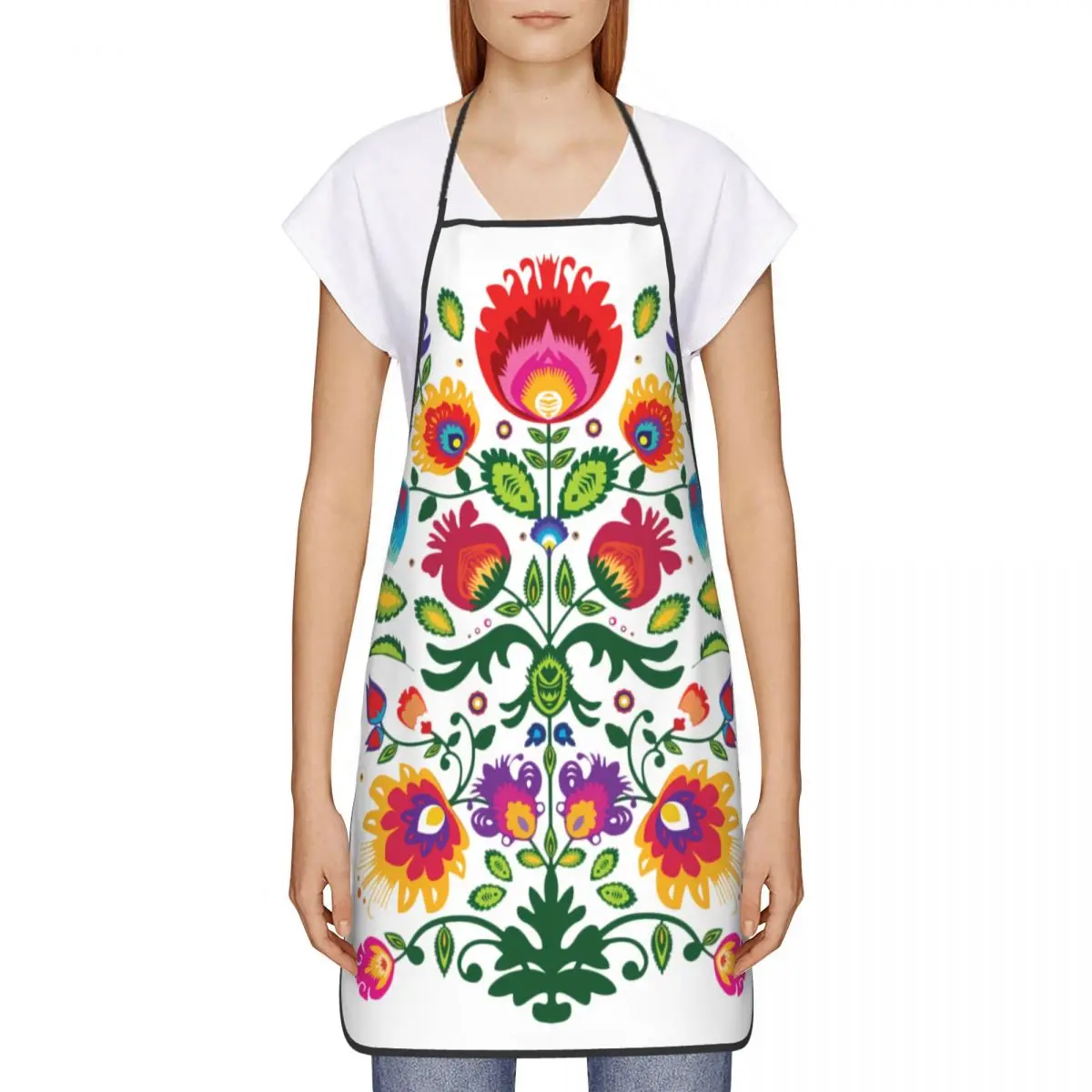 Custom Bib Polish Folk Floral Aprons for Men Women Unisex Adult Chef Kitchen Cooking Poland Flowers Art Tablier Cuisine Baking