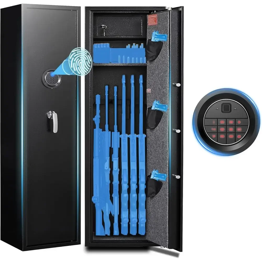 Biometric Safe, Home Security Cabinet with Dual Alarm, Removable Rack Gun Safe, 4-Way Access Shotgun Safe