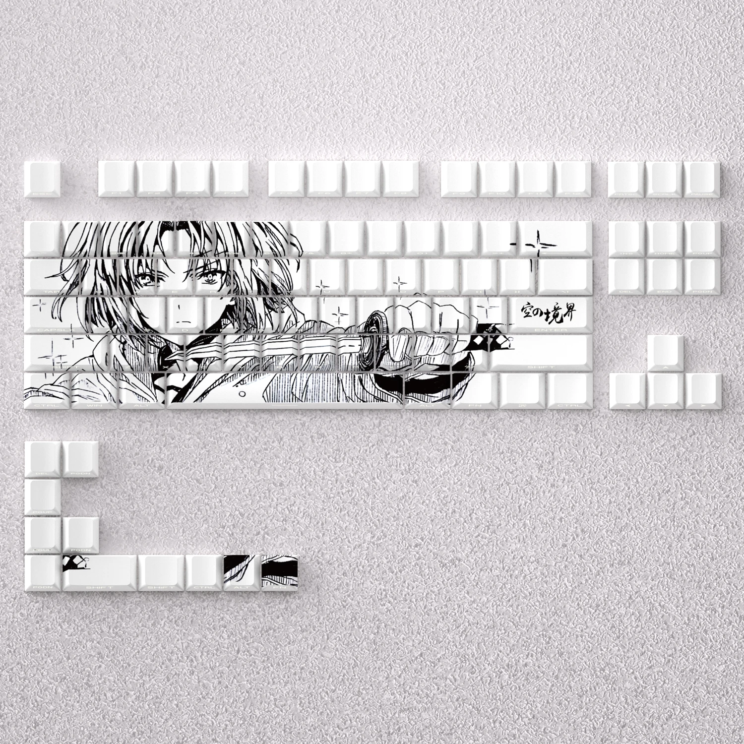 98 Keys Ryougi Shiki Keycaps Anime Key Cap Set Cherry PBT Keycap Side Print Translucent for Mechanical Keyboard Wooting61 Made68