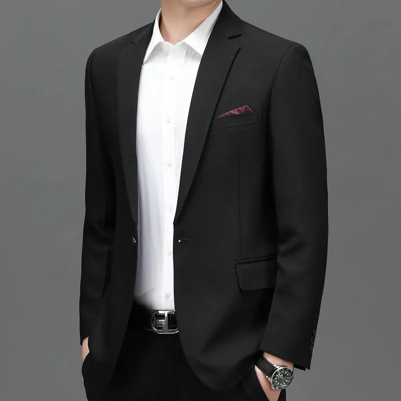 Men Black Blazer Business Casual Office Suit Jacket Slim Fit Outfits Back Slit Design Apparel Male Elegant Classical Uniform New