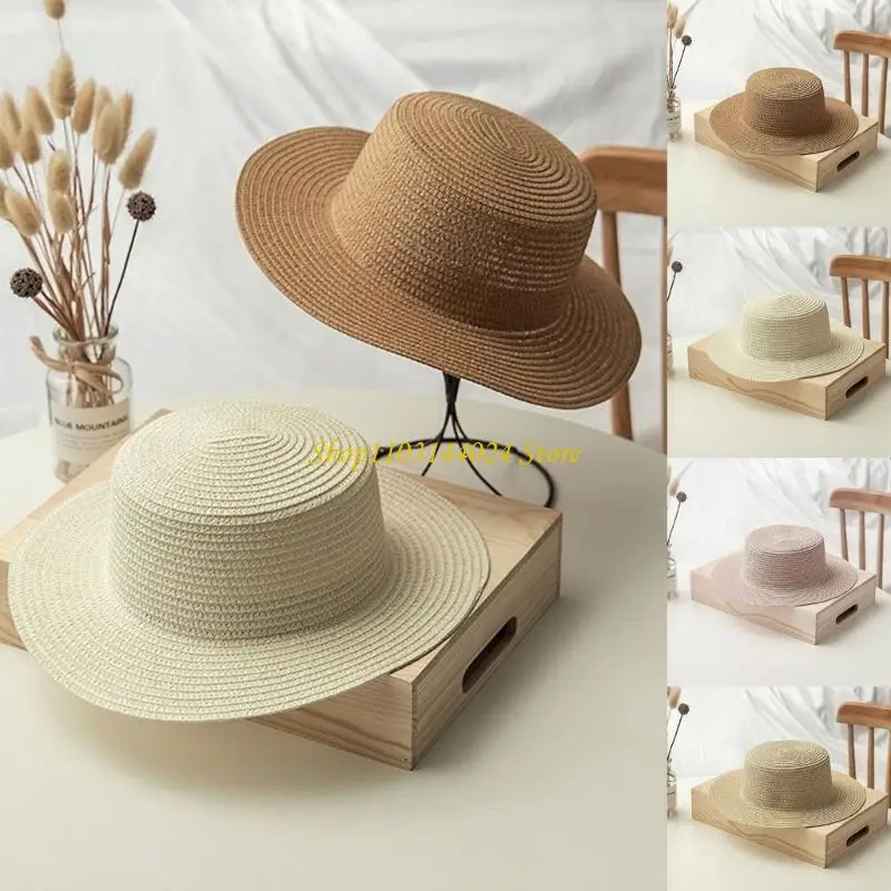 N5KE Summer Beach Straw Hats Women Foldable Big Wide Side Casual Female Hat Sunshade Flat-topped Top Cap Travel for Sun Cap