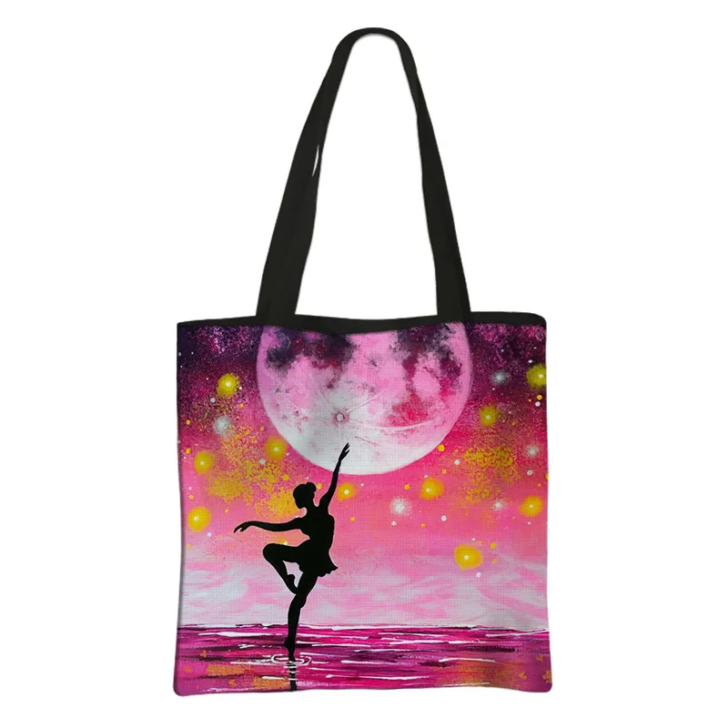 Ballet Art Girl Fashion Print Shopping Bag Elegant Ballerina Dancer Women Handbag Large Capacity Reusable Shoulder Bags Gift