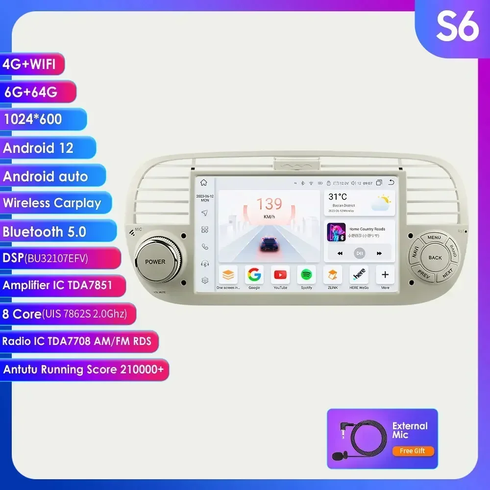 7862 1 Din Android Autoradio Speler voor FIAT 500 2007-2015 Auto Multimedia Stereo Carplay GPS Video Audio 7 inch Auto Autoradio