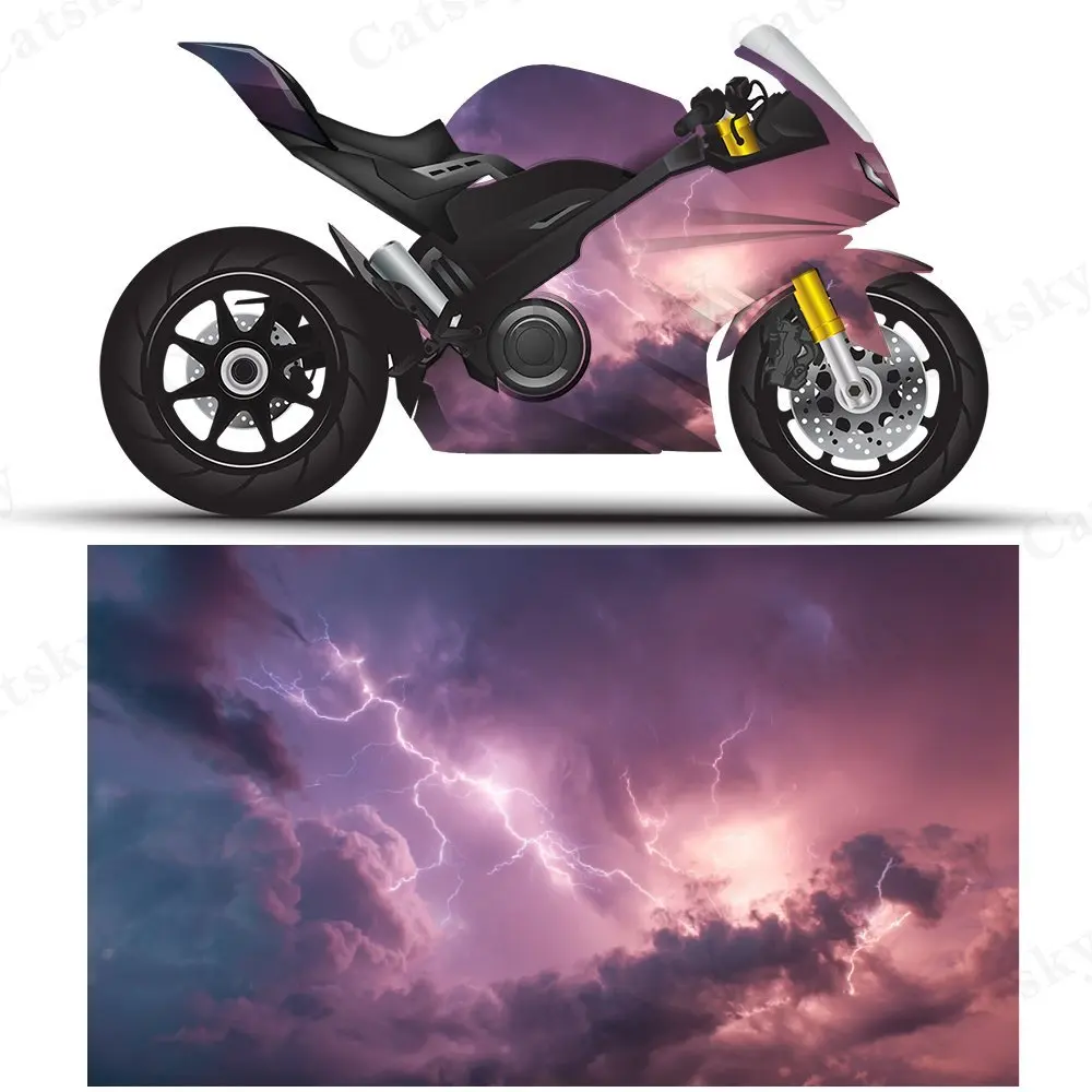 

Thunder Lightning Cloud Sky Motorcycle Film Stickers, Durable PVC Adhesive Decals for Motorcycle Customization, Weather-Resistan