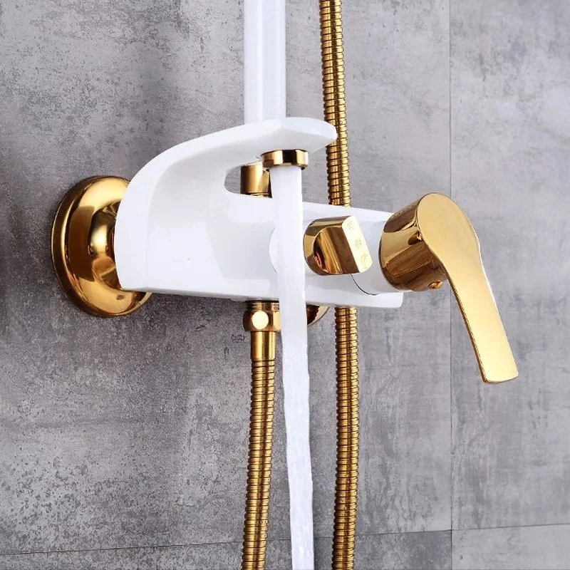 Imagem -06 - Kemaidi-bathroom Shower Conjunto With Shelf Wall Mount Shower System Misturador Quente e Frio Chuva de Ouro Branco Conjunto de Torneira de Banheira