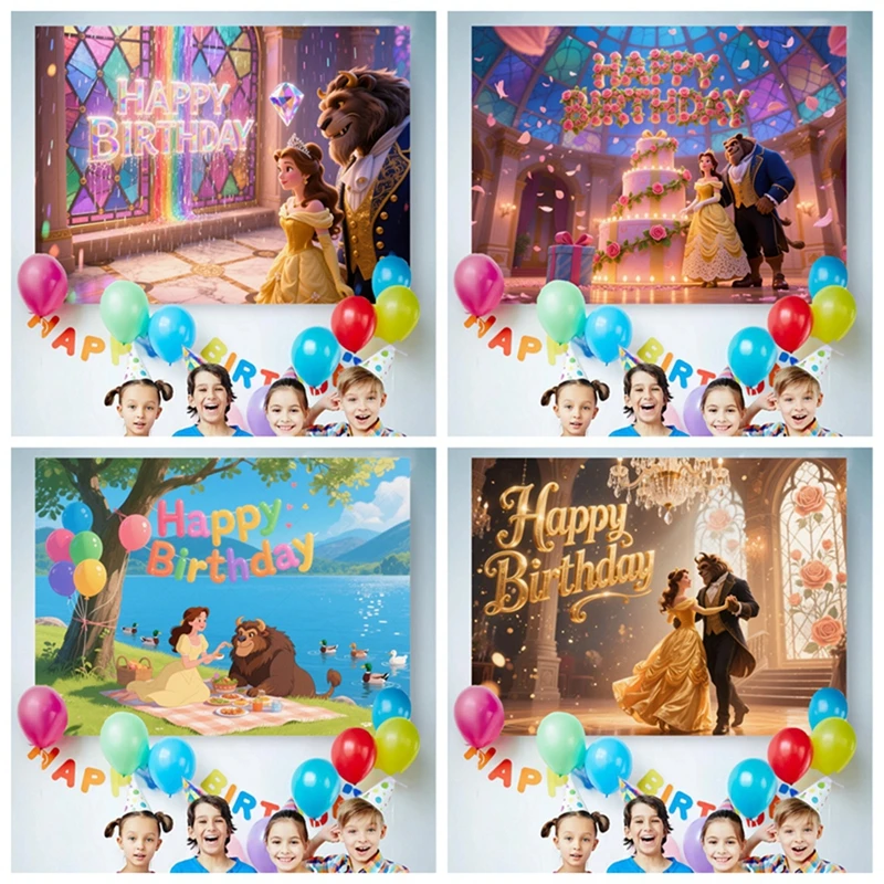 

Beauty and the Beast Enchanted Rose Birthday Backdrop Belle Ballroom Custom Party Decor French Fairytale Kids Photography